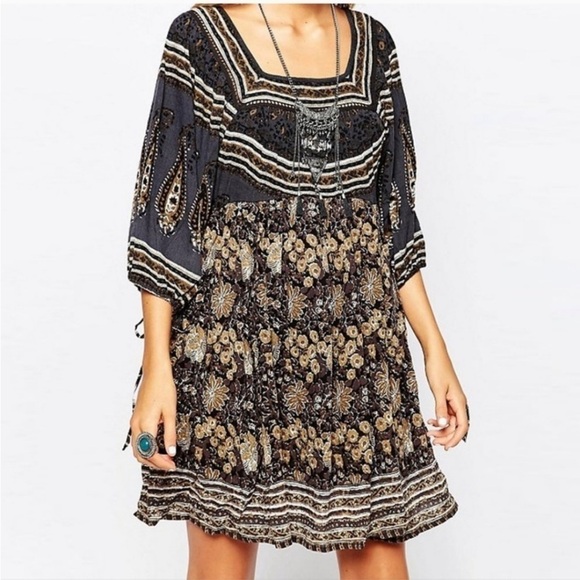 Free People Midsummer Night Dream Black Floral Print Dress - Picture 1 of 14